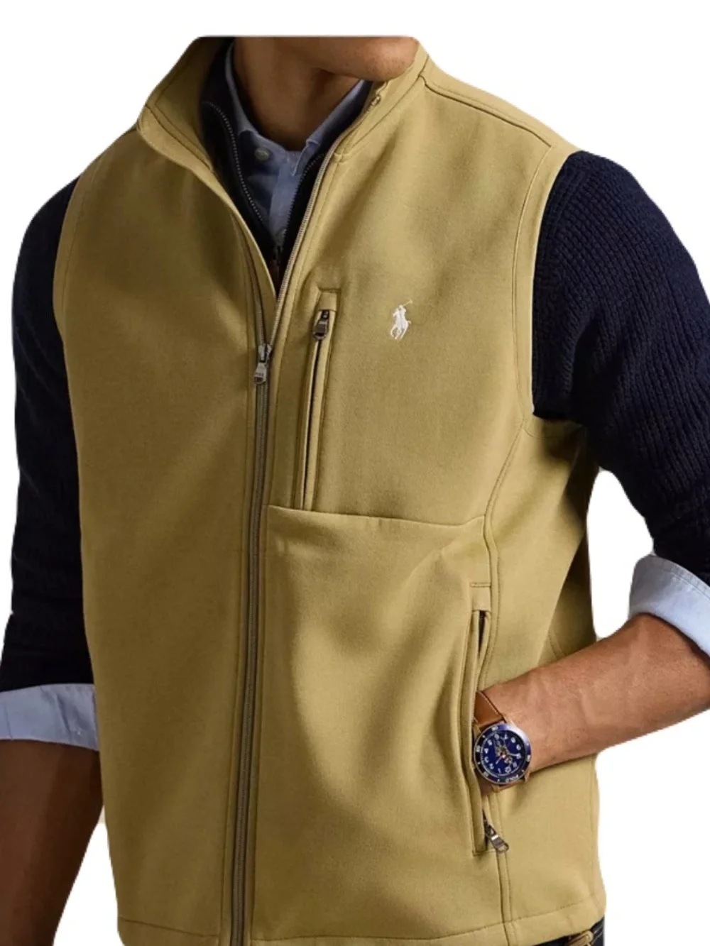 NEW MENS POLO RALPH LAUREN DOUBLE-KNIT VEST TAN LARGE